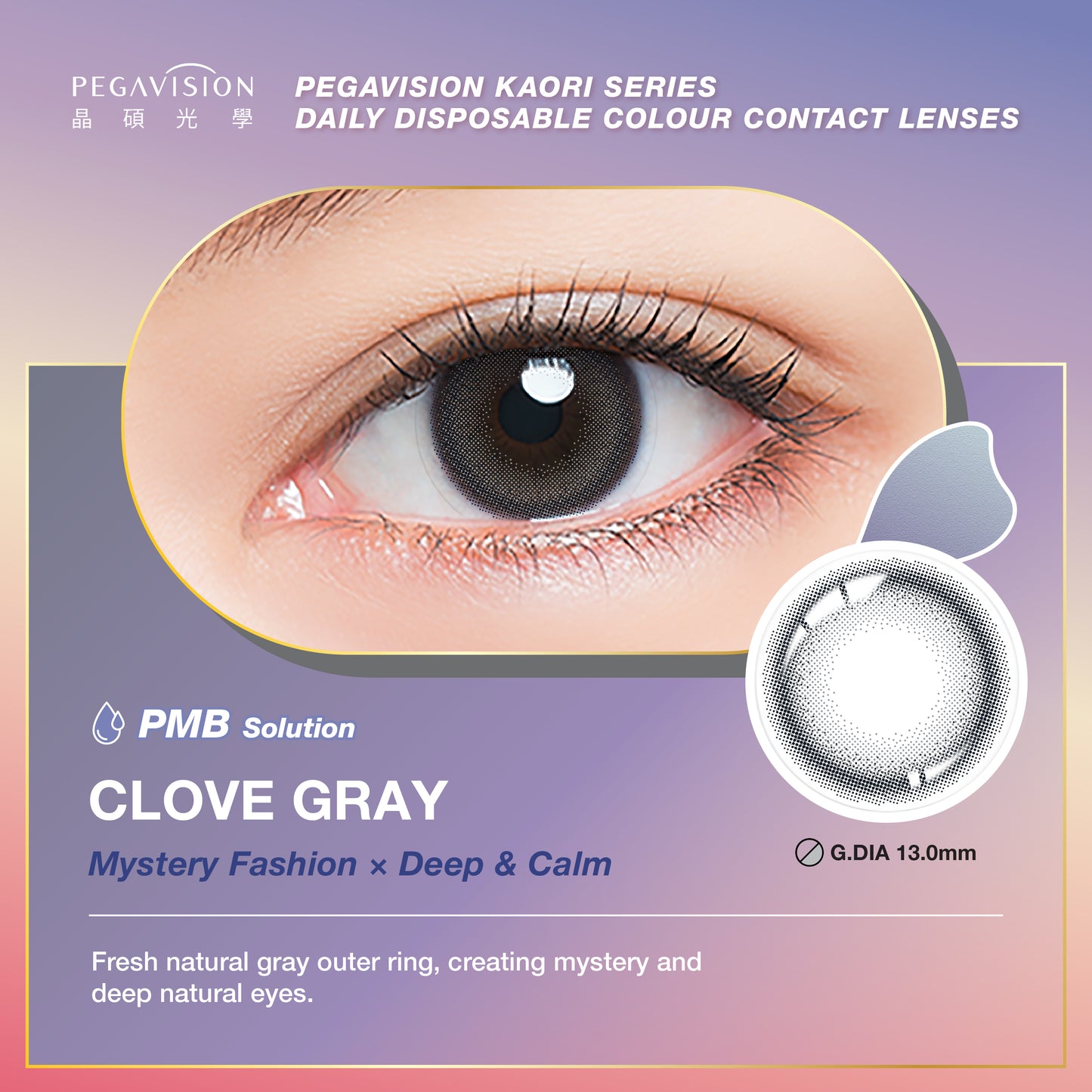 Pegavision Kaori Clove Gray - 10 pcs Daily Color Contact Lens with PMB Solution