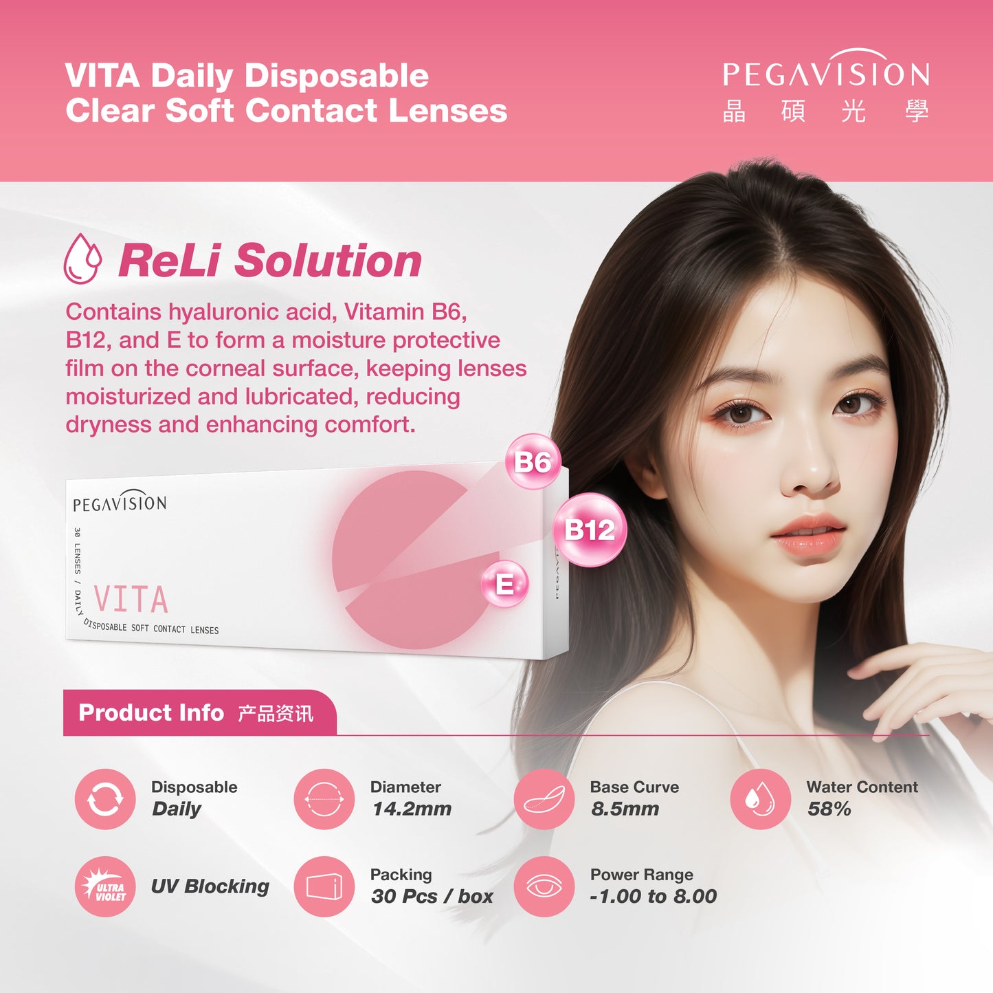 Pegavision - RELI / VITA CLEAR - 30 Pcs Daily Clear Contact Lenses